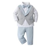 Happy Cherry - Bebé Traje de Bautizo Niño Conjunto de Fiesta Boda Invierno Infantil Trajes de Caballero Niños Ropa de Ceremonia Primavera Otoño Camisa Pantalones Pajarita - 12-18 Meses - Gris