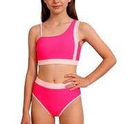 Happy Cherry - Bikini Niña Deportivo Tankini Niñas Infantil Verano Bañador Natación Adolescente 2 Piezas Conjunto de Traje de Baño para Playa Surf Bikinis Chica con Crop Top Braga - 9-10 Años Rosa