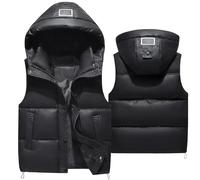 Happy Cherry - Chaleco Acolchado Niño Niña Chaqueta Cuero PU Infantil Abrigo sin Mangas Cálido Chalecos Invierno con Capucha Removible Niños Niñas para Primavera Otoño - 140-150cm - Negro