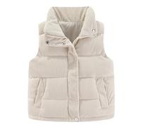 Happy Cherry Chaleco de plumón de pana para niñas, chaqueta acolchada cálida para niños pequeños, abrigo sin mangas, ropa exterior de 1 a 8 años, Blanco, 6-7 años