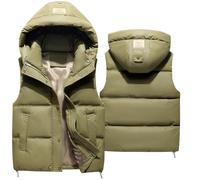 Happy Cherry - Chaleco PU Acolchado Niño Niña Chaqueta sin Mangas Invierno Infantil Chalecos con Capucha Removible Niños Niñas Abrigo Acolchado Cálido para Primavera Otoño - 104-110cm- Verde