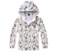 Happy Cherry Chubasquero para niños, resistente al viento y al agua, con bloque de colores, chaqueta ligera para exteriores para niños y niñas de 4 a 12 años, caqui, 130