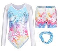 Happy Cherry Conjunto de gimnasia para niña de manga larga/sin mangas con pantalones cortos, conjunto brillante de ropa de gimnasia, conjunto de ballet, body de baile, trajes de baile para niñas de 5