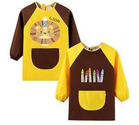 Happy Cherry - Delantal Pintura Niño Niña Baberos con Mangas Impermeables Bebé Babi Guardería Escolar Infantil Baby Guardería Bata Escolares 2 pcs Blusón para Jugar Comer - 3-5 Años - Amarillo