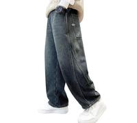 Happy Cherry Jean Baggy Niño Pantalones Cargo Piernas Anchas Cintura Elástica con Bolsillos, Negro , 12- 13 años