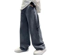 Happy Cherry - Jeans Niño Vaqueros Anchos Holgados Algodón Pantalones Largos de Mezclilla Infantil Pantalón Suelto Y2K Vintage Estilo Callejero para Primavera Verano Otoño Invierno - 134-140 - Gris