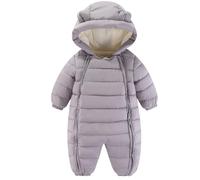 Happy Cherry - Mameluco Bebé Niño Niña Mono Invierno Buzo Recién Nacido Traje de Nieve Cálido Infantil Ropa de Una Pieza con Capucha Pelele Entero para Otoño Primavera - 5-10 Meses - Gris