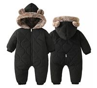 Happy Cherry - Mono Bebé Mameluco Invierno con Capucha Niñas Niños Traje de Nieve con Forro Pelele Entero Acolchado Buzo Cálido Grueso Infantil con Cremalleras - 6-12 Meses - Negro