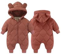 Happy Cherry - Mono Invierno Bebé Niño Niña Mameluco Mangas Largas Ropa de Una Pieza con Capacha Recién Nacido Buzos Traje de Nieve Niños Niñas Infantil Jumpsuit Entero - 6-9 Meses - Rojo intenso