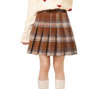 Happy Cherry - Niña Falda Plisada a Cuadros Invierno para Boda Ceremonia Carnaval Infantil Niñas Faldas Cortas Estilo Clásico con Cintura Elástico y Pantalones Interiores - 9-10 Años - Marrón