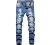 Happy Cherry Niños Vaqueros Rotos de Mezclilla Pantalones Pitillo Cintura Alta Jeans Moda con Bolsillos Pantalón Largo Azul Vintage para Chico, 6-7 Años