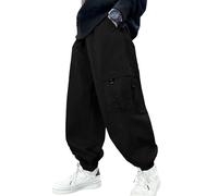 Happy Cherry Pantalón Baggy Cargo para Niños Pantalones Jogging Pierna Grande Streetwear Danse Hip Hop Pants, Negro , 11-12 años