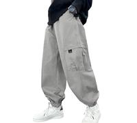 Happy Cherry Pantalón Baggy Cargo para Niños Pantalones Jogging Pierna Grande Streetwear Danse Hip Hop Pants, gris, 8-9 Años