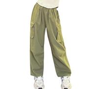 Happy Cherry Pantalones Cargo Holgados para NiñAs Joggers Ligeros De Senderismo Pantalones De Combate con Bolsillos Pantalones Rectos De ParacaíDas De Pierna Ancha para NiñOs Verde 8-9 Años