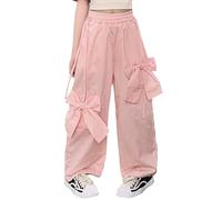 Happy Cherry - Pantalones Cargo Paracaídas Niña Holgados Estilo Callejero Pantalón Ancho Y2K Vintage Joggers Hip Hop con Lazo Infantil Chica para Verano Primavera Otoño Invierno - 110-122 - Rosa