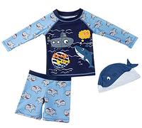 Happy Cherry Pantalones Cortos de Natación Niños de Playa con Mangas Largas Traje Baño Niños Traje de Baño Dividido Conservador + Protector Solar Protector Cuello Sombrero para el Sol 3-4 Años