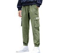 Happy Cherry - Pantalones Largos Algodón Niño Pantalones de Cargo Casuales Niño para Hip Hop Deportes Infantil Pantalón Deportivo con Cintura Elástica para Primavera Otoño - 14-16 Años - Verde