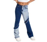 Happy Cherry Pantalones vaqueros acampanados para niñas de mezclilla ajustados de cintura alta azul Flare Pants con bolsillos para niña de 7 a 14 años, Colorblock Blue, 13-14 Años