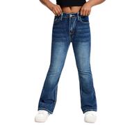 Happy Cherry Pantalones vaqueros acampanados para niñas de mezclilla ajustados de cintura alta azul Flare Pants con bolsillos para niña de 7 a 14 años, azul oscuro, 9-10 Años