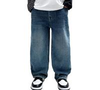 Happy Cherry Pantalones Vaqueros Holgados para Chicos en Denim, Pantalones Baggy con Cintura Elástica, de Moda, Casual, con Bolsillos para Niños de 5 a 14 Años, turquesa, 10-11 Años