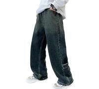 Happy Cherry - Pantalones Vaqueros Niño Anchos Holgados Juvenil Pantalón de Mezclilla Algodón Jeans Vintage Estilo Callejero Chico 5-14 Años con Cintura Elástica - 164-170 - Azul