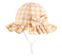Happy Cherry - Sombrero de Playa Verano con ala Ancha Niña Bebé Gorro de Sol a Cuadros Protección UV Infantil Gorra Algodón para Vacaciones - 1-2 Años Amarillo