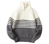Happy Cherry - Suéteres a Rayas Pull-Over Niño Suéter Niños Invierno Sudaderas Pull-Over Cuello Alto Jersey Manga Larga Infantil Ropa de Abrigo Cálido - 140-150cm - Gris