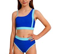 Happy Cherry - Tankini Niña 2 Piezas Niñas Conjunto de Bikini Deportivo Bañador Natación Traje de Baño con Crop Top Braguita Adolescente Bikinis Verano Chica para Playa Surf - 15-16 Años Azul