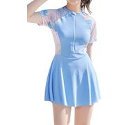 Happy Cherry - Traje de Baño de Una Pieza Niña para Playa Surf Piscina Bañador Enterizo Verano Secado Rápido Niñas 5-15 Años Infantil Chica Ropa de Natación Manga Corta - Azul - 164-170