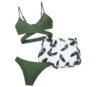 Happy Cherry - Traje de Baño Niña Bikini Niña Tankini para Natación Playa Surf Bañador Niñas Verano Infantil 3 Pcs Ropa de Baño Chica Copa Triángulo Braguita Pantalones Cortos - 10-11 Años - Verde