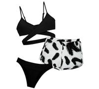 Happy Cherry - Traje de Baño Niña Bikini Niña Tankini para Natación Playa Surf Bañador Niñas Verano Infantil 3 Pcs Ropa de Baño Chica Copa Triángulo Braguita Pantalones Cortos - 10-11 Años - Negro