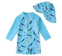 Happy Cherry Trajes de baño de una pieza para niños pequeños una pieza Rash Guard traje de baño de manga corta cremallera bebé verano playa trajes de baño 0-3 años, azul, 3-6 meses