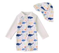 Happy Cherry Trajes de baño de una pieza para niños pequeños una pieza Rash Guard traje de baño de manga corta cremallera bebé verano playa trajes de baño 0-3 años, beige, 0-3 meses