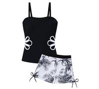 Happy Cherry Trajes de baño para niñas de 2 piezas, conjunto de tankini top de verano con pantalones cortos estampados completos playa piscina para niñas adolescentes 9-16 años, Negro , 11-12 Years