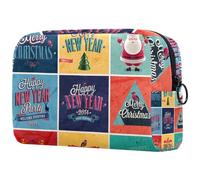 Happy Christmas New Yaer - Bolsa de cosméticos para mujer, neceser de viaje, bolsa organizadora de maquillaje grande con cremallera, multicolor, 18.5x7.5x13cm/7.3x3x5.1in, Neceser