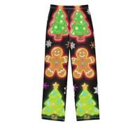 Happy Christmas - Pantalones de pijama para niños de 6 a 8 años, diseño de árboles de Navidad, color verde fluorescente, Happy Christmas - Árboles de Navidad verde fluorescente, Small