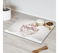 Happy Christmas - Tapete de alimentación para mascotas, para gatos, perros, cuenco de agua, tapete de comida para mascotas, tapete absorbente y antideslizante que contiene derrames, protege el suelo