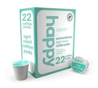 Happy Coffee - Cápsulas de café tostado ligero, 22 unidades, notas de galletas tostadas y levity, compatible con la mayoría de cafeteras K-Cup, certificado Rainforest Alliance