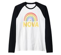 Happy Colorful I'm Nova Rainbow Pride First Name Camiseta Manga Raglan