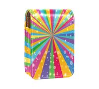 Happy Colorful Rainbow Diffusion Lip Gloss Holder Estuche portátil Mini Lipstick Storage Box Travel Lip Organizer Case with Mirror for Women, Varios colores, 9.5x2x7 cm/3.7x0.8x2.7 in