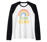 Happy Colorful Team Dean Rainbow Pride Green Yellow Camiseta Manga Raglan