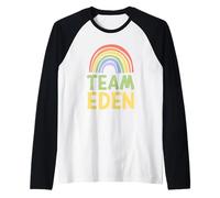 Happy Colorful Team Eden Rainbow Pride Green Yellow Camiseta Manga Raglan