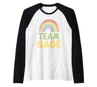 Happy Colorful Team Gage Rainbow Pride Green Yellow Camiseta Manga Raglan