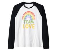 Happy Colorful Team Love Rainbow Pride Green Yellow Camiseta Manga Raglan
