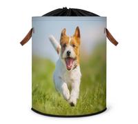 Happy Corgi - Cesta grande para la ropa sucia para perro, plegable, organizador de almacenamiento con tapa con cordón, para dormitorio, baño y habitación