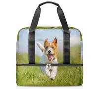 Happy Corgi Dog - Bolsa deportiva para mujeres, hombres, niños, Kirls lindo perro, bolsas de fin de semana, bolsas de noche separadas para mojado, bolsa de mano de 21 L para viajes, gimnasio, yoga,