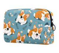 Happy Corgi Dogs - Bolsa de cosméticos para mujer, neceser de viaje, bolsa organizadora de maquillaje grande con cremallera, multicolor, 18.5x7.5x13cm/7.3x3x5.1in, Neceser