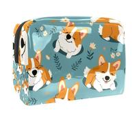 Happy Corgi Dogs - Neceser para mujer, neceser de viaje, de PVC, organizador de maquillaje con cremallera, multicolor, 18.5x7.5x13cm/7.3x3x5.1in, Neceser