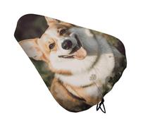 Happy Corgi - Funda de cojín para asiento de bicicleta de perro, suave, acolchada, para hombres y mujeres, cómoda, impermeable, fundas de sillín de bicicleta de carretera con cordón de ajuste, cojín