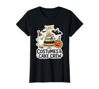 Happy Costumes & Cake Crew Espeluznante Fiesta de Halloween Camiseta gráfica económica, Mujer, Negro, L